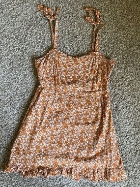 Pink Lily Orange & White Floral Tie-Shoulder Mini Dress Size Medium